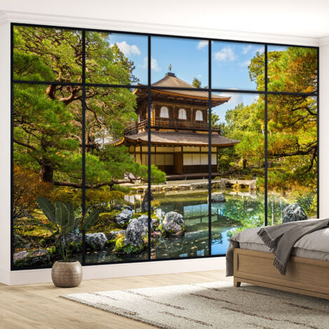 Papier peint panoramique Trompe l'oeil Verrière - Temple japonais - 130 cm x 82 cm (1/5)