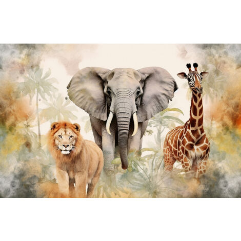 Papier peint panoramique Enfants - Animaux de la Jungle - 130 cm x 83 cm (1/2)