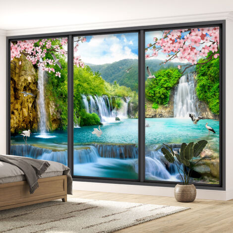 Papier peint panoramique Trompe l'oeil baie vitrée - Coin paradisiaque - 130 cm x 78 cm (1/5)