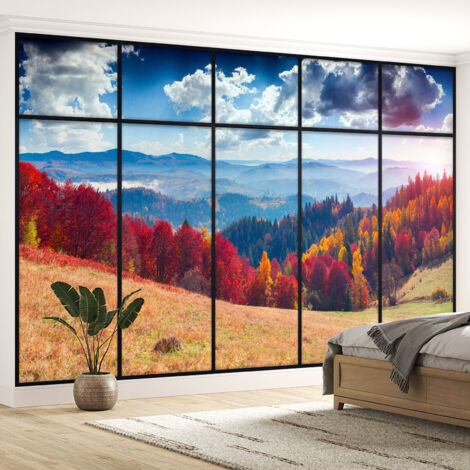 Papier peint panoramique Trompe l'oeil Verrière - Forêt automne - 130 cm x 82 cm (1/5)