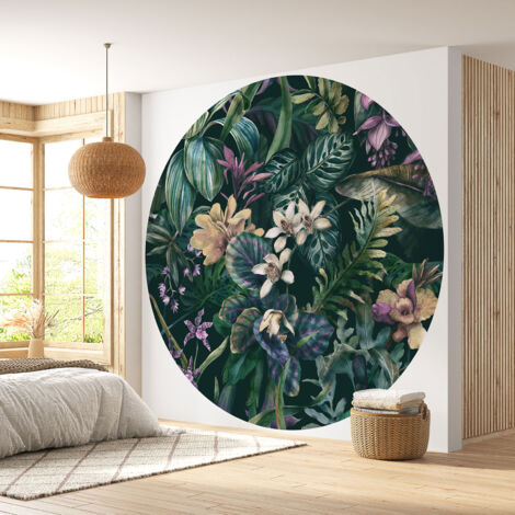 Papier peint rond / cercle - Motif floral - Diamètre 60 cm (1/4)