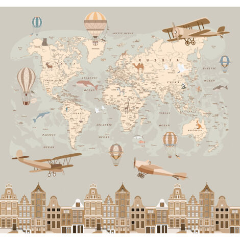 Papier peint panoramique Enfants - Carte du Monde - 325 cm x 307 cm (1/2)