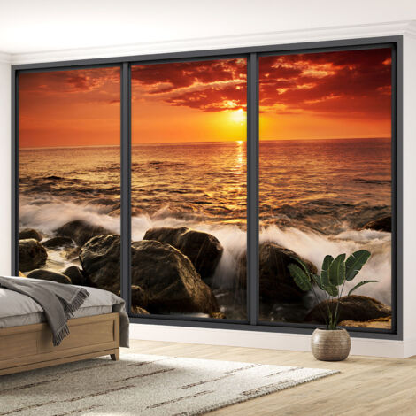 Papier peint panoramique Trompe l'oeil baie vitrée - Vue mer - 130 cm x 78 cm (1/5)