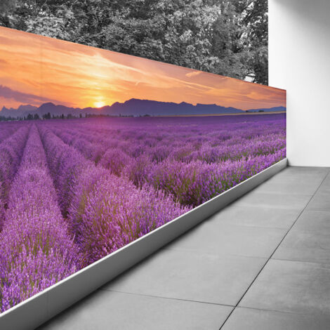 Brise vue Trompe l'oeil - 100x400 cm - Champ de lavandes - Recto Imprimé / Verso BlancBâche Micro Perforée - 80% d'occultation (1/3)