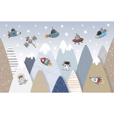 Papier peint panoramique Enfants - Montagnes Ovnis - 130 cm x 81 cm (1/2)