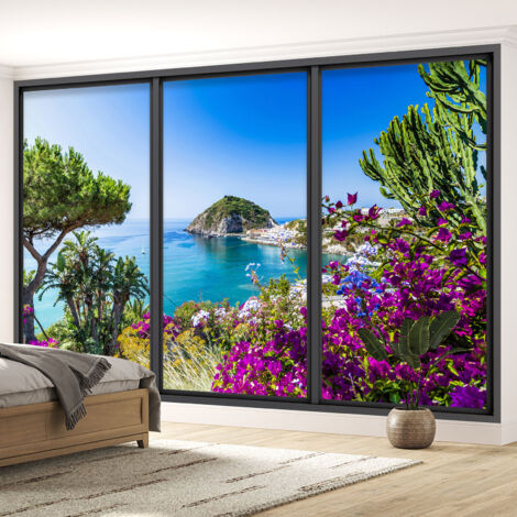 Papier peint panoramique Trompe l'oeil baie vitrée - Vue mer - 417 cm x 250 cm (1/5)