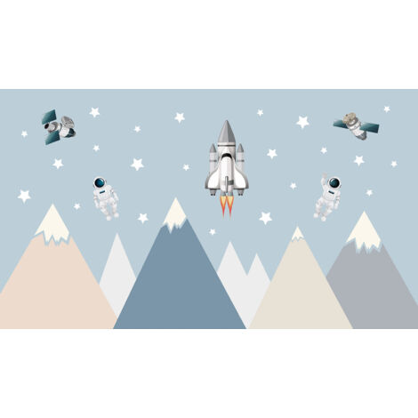 Papier peint panoramique Enfants - Montagnes fusées - 130 cm x 75 cm (1/2)