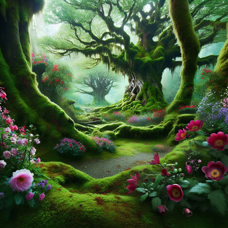 Papier peint panoramique Enfants - Forêt enchantée - 260 cm x 260 cm (1/2)