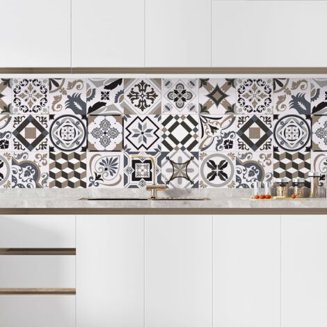 Crédence adhésive cuisine - Effet carreaux de ciment - 90x180 cm - Adhésif MAT (1/5)