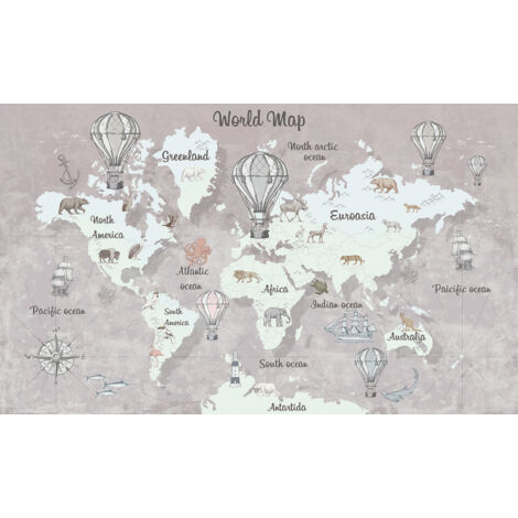 Papier peint panoramique Enfants - Carte du Monde - 130 cm x 78 cm (1/2)