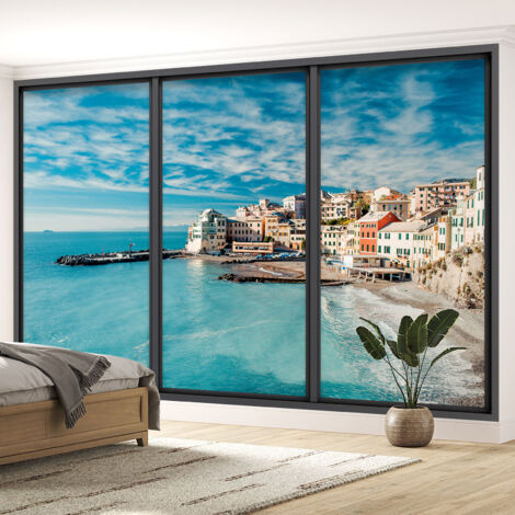Papier peint panoramique Trompe l'oeil baie vitrée - Vue mer - 130 cm x 78 cm (1/5)