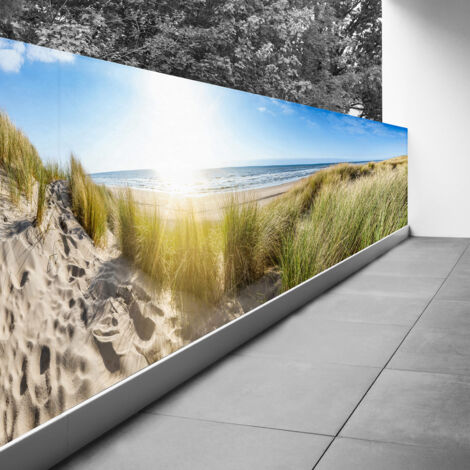 Brise vue Trompe l'oeil - 80x280 cm - Plage mer - Recto Imprimé / Verso BlancBâche Pleine - 100% d'occultation (1/3)