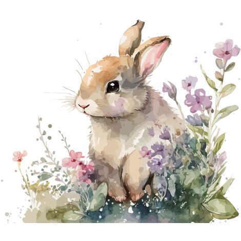 Papier peint panoramique Enfants - Lapin fleurs - 195 cm x 125 cm (1/2)