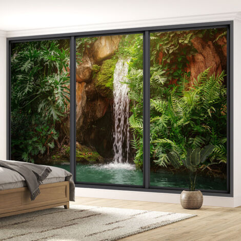 Papier peint panoramique Trompe l'oeil baie vitrée - Cascade - 130 cm x 78 cm (1/5)