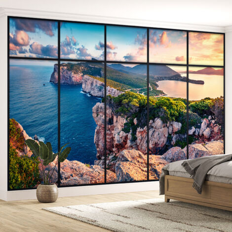 Papier peint panoramique Trompe l'oeil Verrière - Vue mer - 130 cm x 82 cm (1/5)