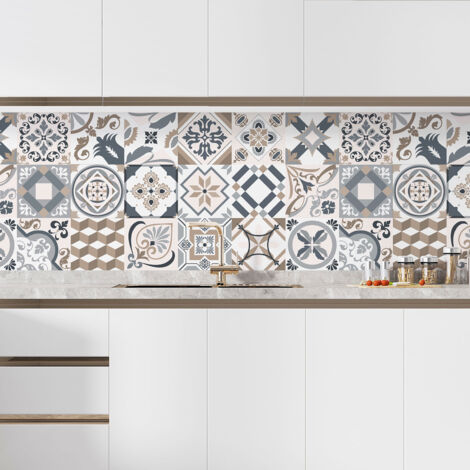 Crédence adhésive cuisine - Effet carreaux de ciment - 55x110 cm - Adhésif MAT (1/5)