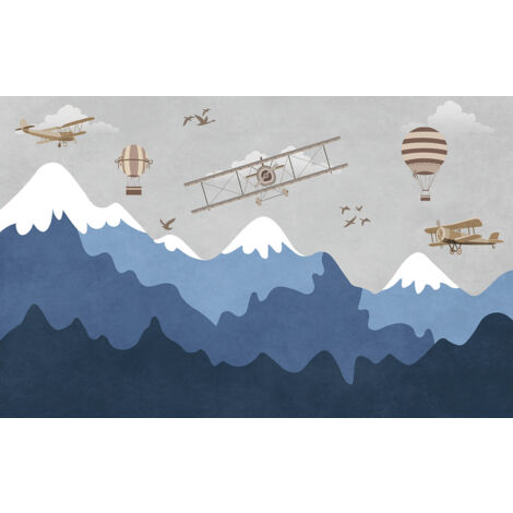 Papier peint panoramique Enfants - Montagnes Avions - 130 cm x 82 cm (1/2)