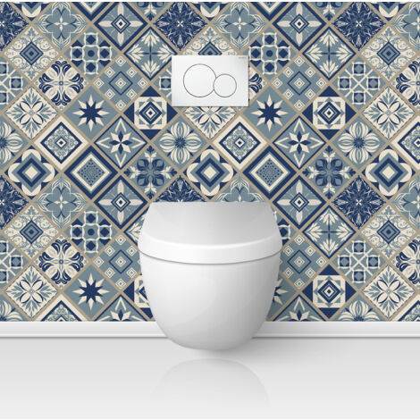 Crédence adhésive WC - Effet carreaux de ciment - 55x55 cm - Adhésif BRILLANT (1/3)