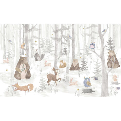 Papier peint panoramique Enfants - Animaux de la Forêt - 260 cm x 156 cm (1/2)