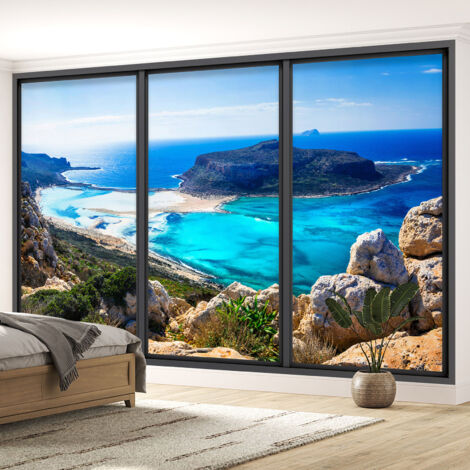 Papier peint panoramique Trompe l'oeil baie vitrée - Vue mer - 130 cm x 78 cm (1/5)