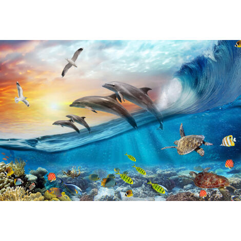 Papier peint panoramique Enfants - Dauphins - 130 cm x 87 cm (1/2)
