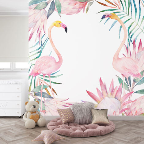 Papier peint panoramique Enfants - Flamants roses - 195 cm x 195 cm (1/4)