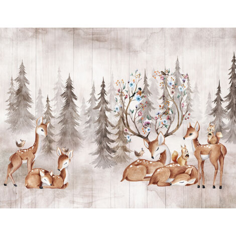 Papier peint panoramique Enfants - Animaux de la Forêt - 333 cm x 255 cm (1/2)