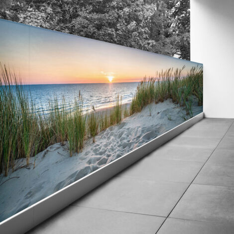 Brise vue Trompe l'oeil - 80x240 cm - Couché de soleil - Recto Imprimé / Verso BlancBâche Micro Perforée - 80% d'occultation (1/3)