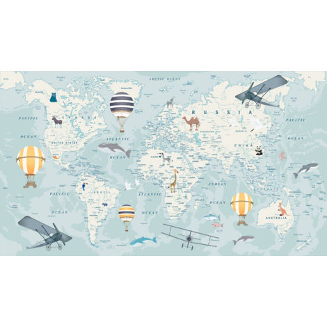 Papier peint panoramique Enfants - Carte du Monde Enfant - 451 cm x 255 cm (1/2)