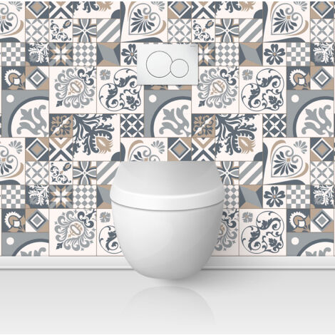 Crédence adhésive WC - Effet carreaux de ciment - 55x55 cm - Adhésif MAT (1/3)
