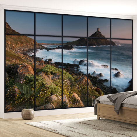 Papier peint panoramique Trompe l'oeil Verrière - Vue mer - 130 cm x 82 cm (1/5)