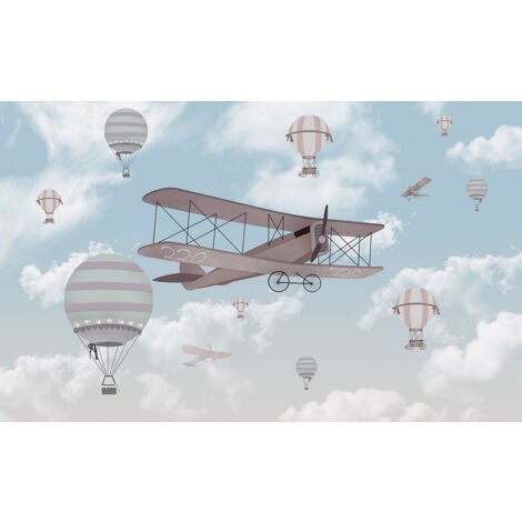 Papier peint panoramique Enfants - Avions Montgolfières - 130 cm x 80 cm (1/2)