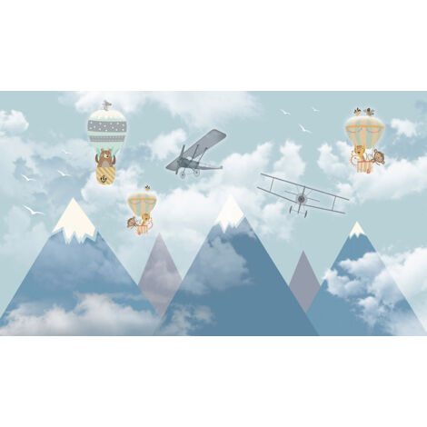 Papier peint panoramique Enfants - Animaux Montgolfières - 130 cm x 75 cm (1/2)