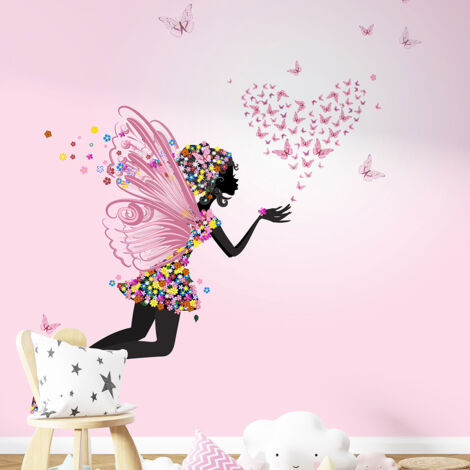 Papier peint panoramique Enfants - Fée Fleurs Papillons - 130 cm x 130 cm (1/4)