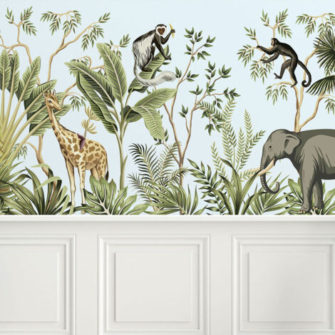 Papier peint panoramique Enfants - Animaux de la Jungle - 130 cm x 48 cm