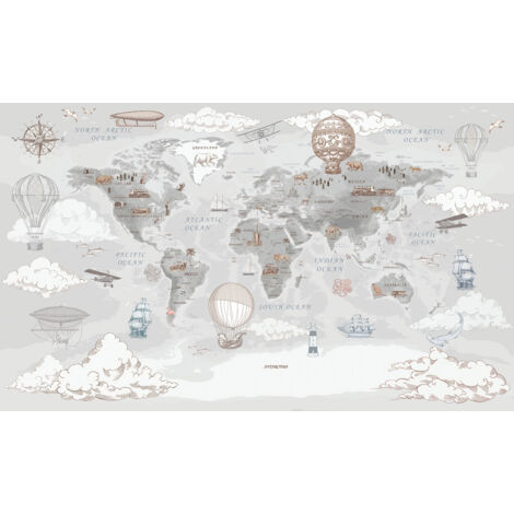 Papier peint panoramique Enfants - Carte du Monde - 390 cm x 234 cm (1/2)