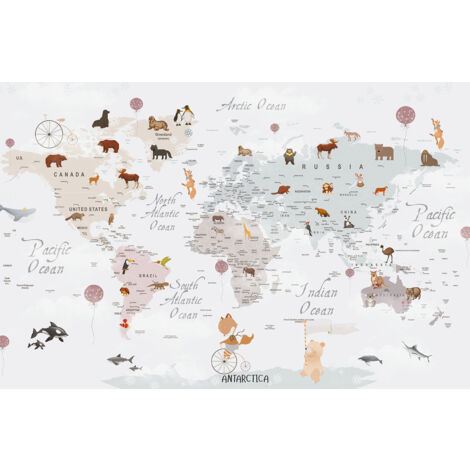 Papier peint panoramique Enfants - Carte du Monde - 130 cm x 85 cm (1/2)