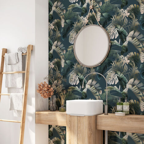Crédence adhésive salle de bain - Feuilles Tropicales - 60x60 cm - Adhésif MAT (1/4)