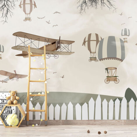 Papier peint panoramique Enfants - Avions Montgolfières - 130 cm x 87 cm (1/4)