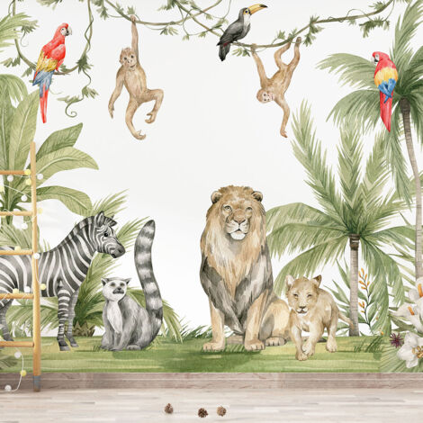 Papier peint panoramique Enfants - Animaux de la Jungle - 195 cm x 137 cm (1/4)