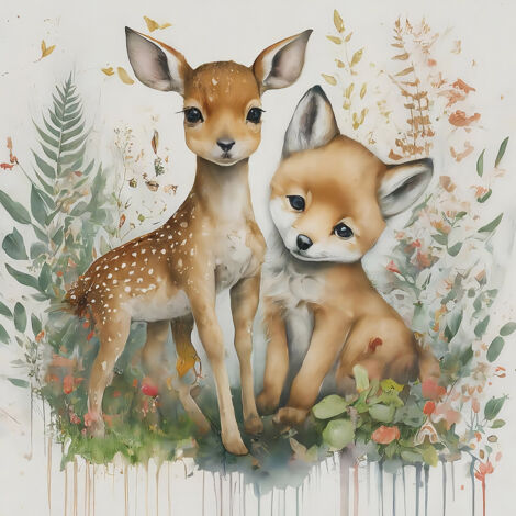 Papier peint panoramique Enfants - Animaux de la Forêt - 130 cm x 130 cm (1/2)