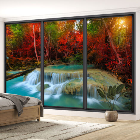 Papier peint panoramique Trompe l'oeil baie vitrée - Cascades - 130 cm x 78 cm (1/5)