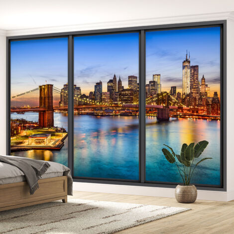 Papier peint panoramique Trompe l'oeil baie vitrée - New york - 130 cm x 78 cm (1/5)