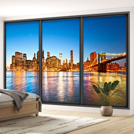 Papier peint panoramique Trompe l'oeil baie vitrée - New york - 130 cm x 78 cm (1/5)