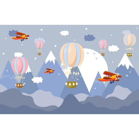 Papier peint panoramique Enfants - Montgolfières - 260 cm x 167 cm (1/2)