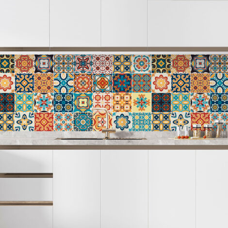 Crédence adhésive cuisine - Effet carreaux de ciment - 70x140 cm - Adhésif MAT (1/5)