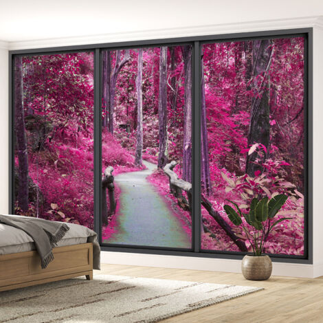 Papier peint panoramique Trompe l'oeil baie vitrée - Chemin forêt - 130 cm x 78 cm (1/5)