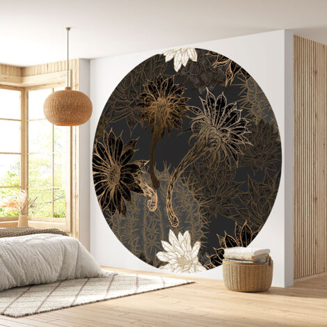 Papier peint rond / cercle - Motif floral - Diamètre 60 cm (1/4)