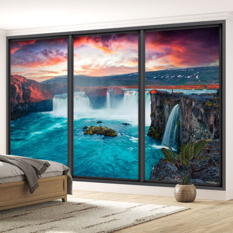 Papier peint panoramique Trompe l'oeil baie vitrée - Falaises - 130 cm x 78 cm (1/5)