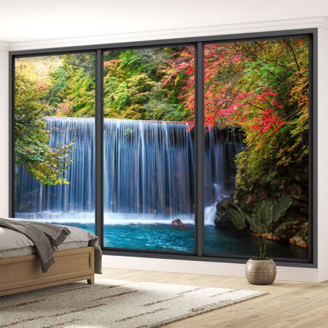 Papier peint panoramique Trompe l'oeil baie vitrée - Cascades - 130 cm x 78 cm (1/5)